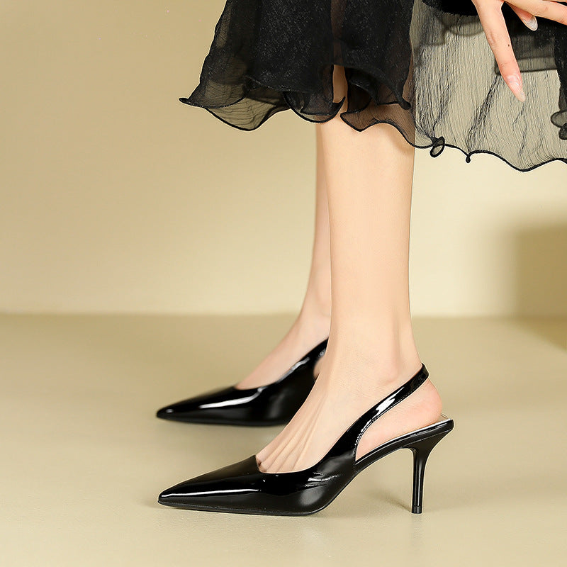 2025 733-11 Baotou rear empty high-heeled sandals women's summer style not tired feet single shoes women's pointed thin heels high heels women