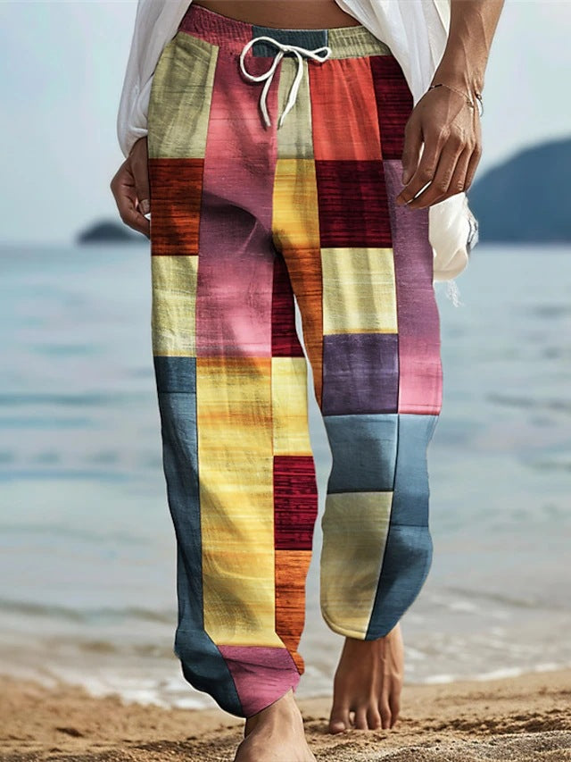 maoxiangshop fall outfits aesthetic New Men's Striped Printed Wide-Leg Pants 3D Printed Loose Casual Beach Trousers