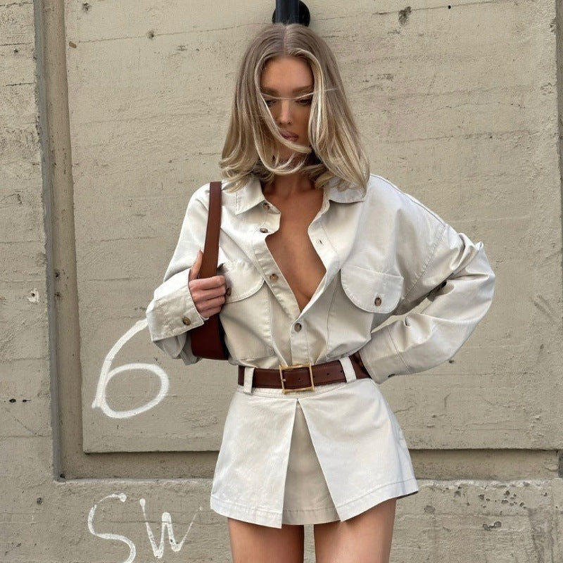 maoxiangshop 2000s fashion Ins2024 Autumn New Women's Clothing Fashion Personality Street Button Fake Pocket Long Sleeve Shirt Dress