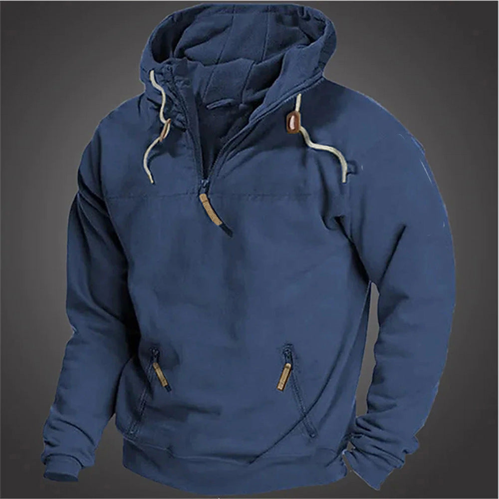 maoxiangshop-shop birkenstock clogs outfit fall Autumn and Winter New Men's Hooded Solid Color Sweater Youth Sports Casual Loose Solid Color Sweater Jacket