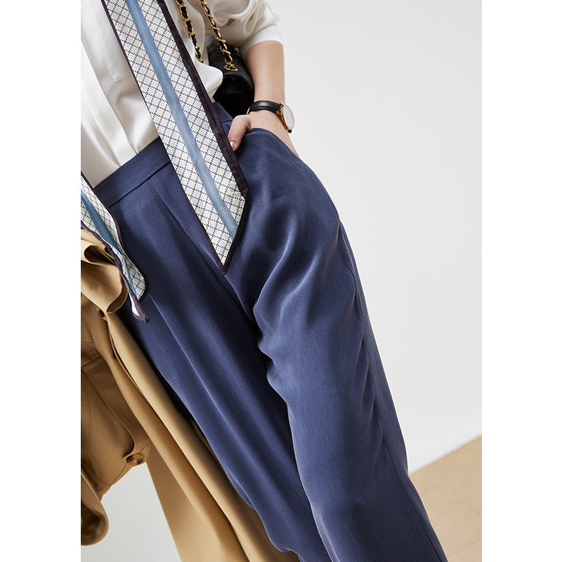 2025 Heavy 32 mmi silk! Drape straight-leg pants, casual nine-point pants spring workplace commute blue