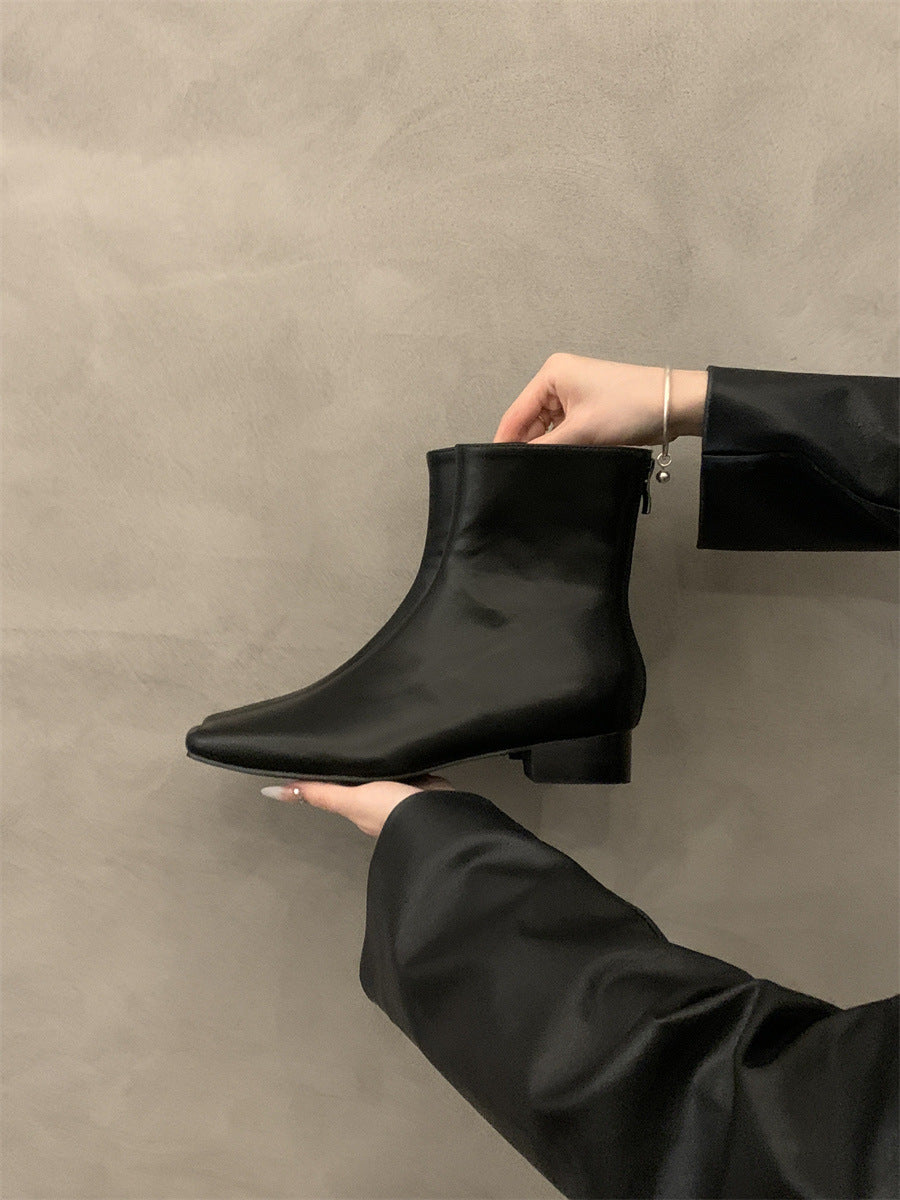 2025 Thick heel thin fried street short boots women's shoes popular autumn and winter new niche versatile black thin boots spring and autumn single boots