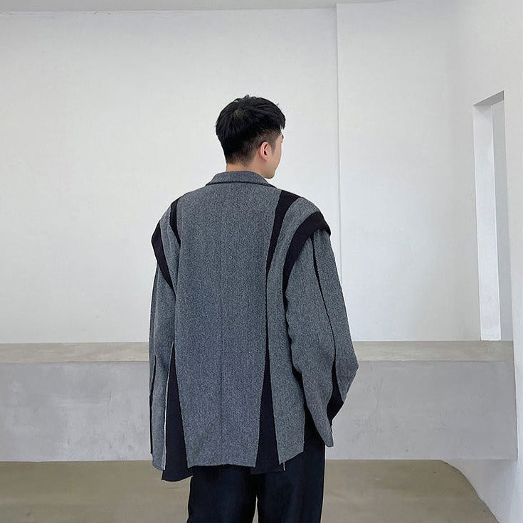 maoxiangshop Men's Wear Color Block Patchwork Long Sleeve Niche Design Suit Coat Fashionable Single Breasted Blazes Autumn New