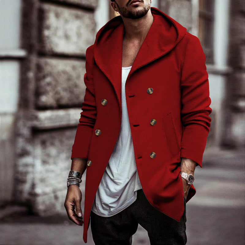 maoxiangshop-shop men’s fashion Autumn Men's Trench Coat Mid-Length Lapel Hooded Composite Space Cotton Double-Breasted Casual Trench Coat