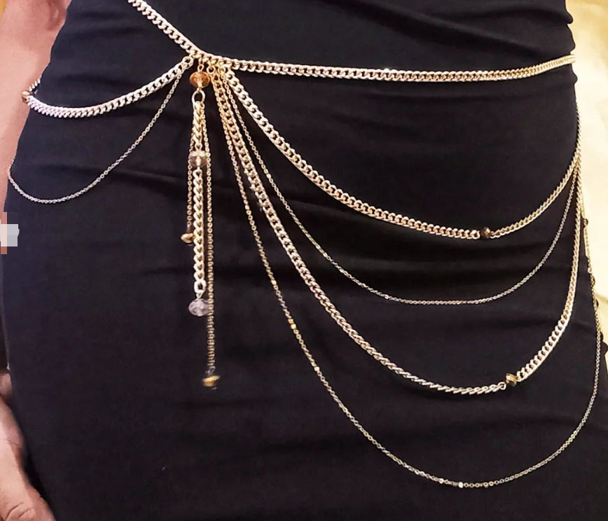 L4829Y 2025 New metal chain, waist chain multi-layer chain combination fashionable and versatile, waist chain, belt body chain