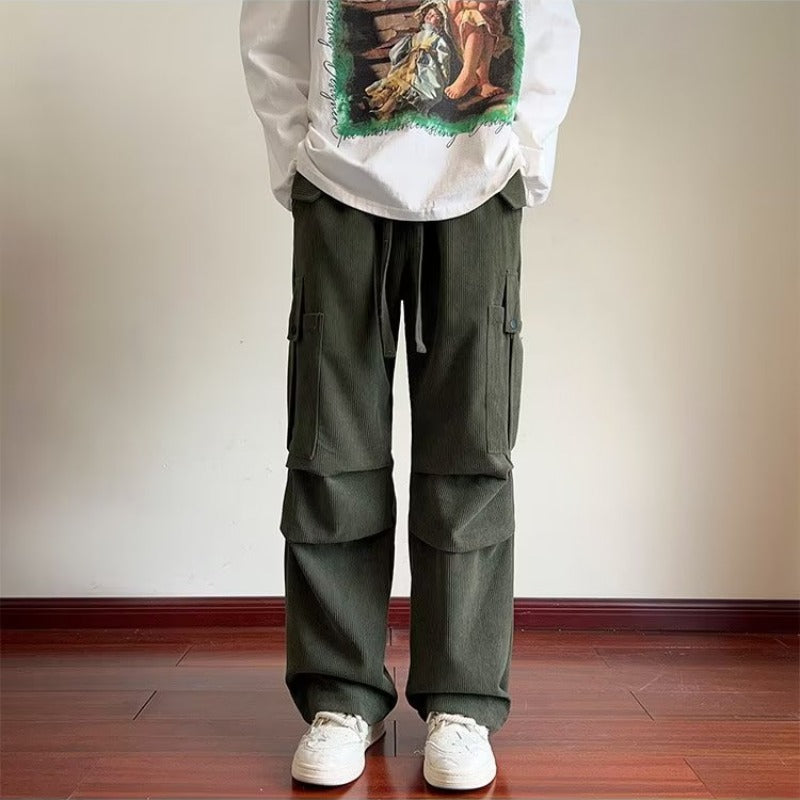 maoxiangshop-shop 90s fashion men Corduroy Overalls Men's Spring New Loose Straight Pants Trendy All-Match Wide-Leg Sports Casual Trousers
