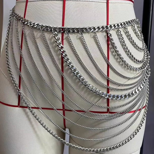 L4865Y 2025 style handmade chain shoulder chain, metal chain multi-layer splicing body chain, waist chain two wear