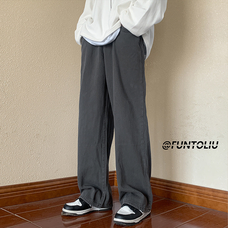 maoxiangshop-shop boy outfits American Retro Vibe Pants Ins High Street Army Green Jeans Men's Loose Straight Japanese Overalls