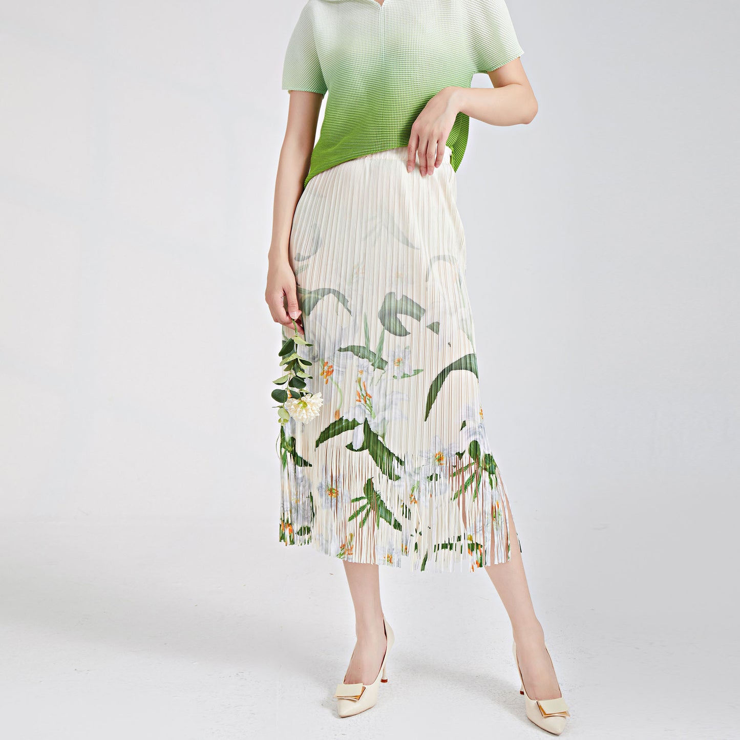Shenzhen Nanyou high-end women's clothing fringed skirt spring women's skirt printed elastic waist Sanzhai one-step hip wrap skirt
