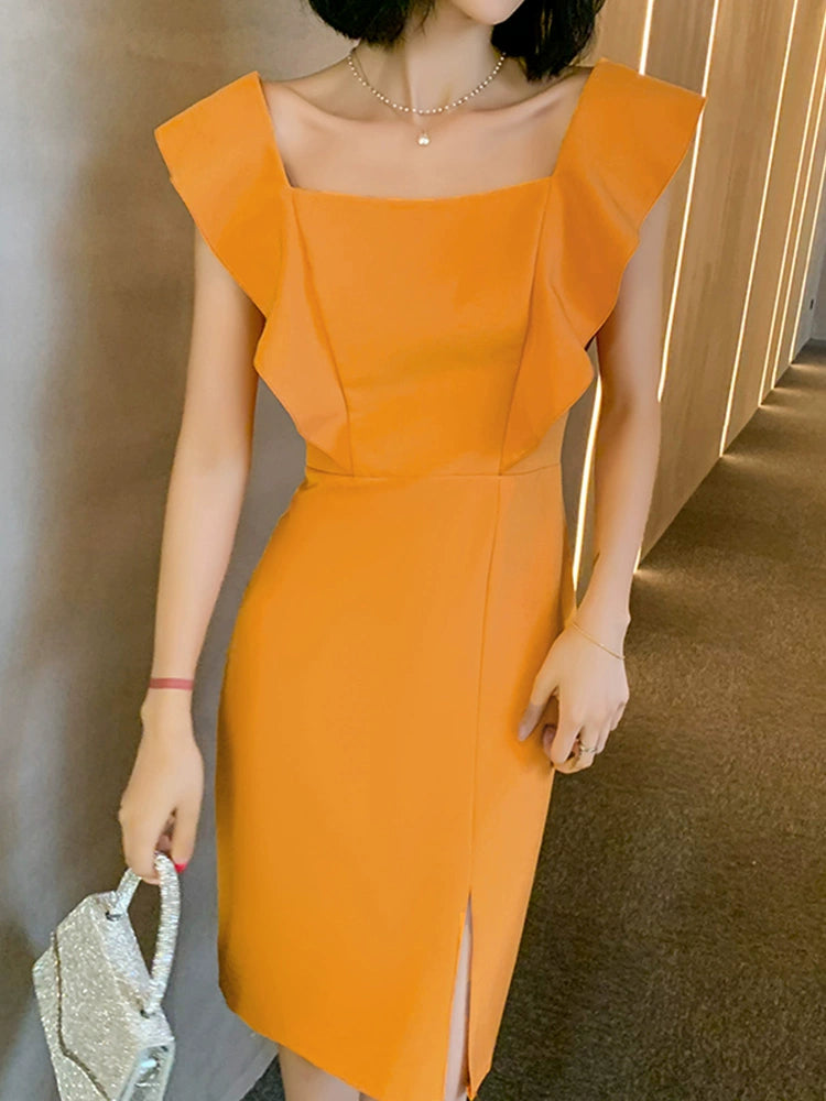 Small yellow evening dress, female banquet temperament, short dress, party small host can usually wear high-end sense