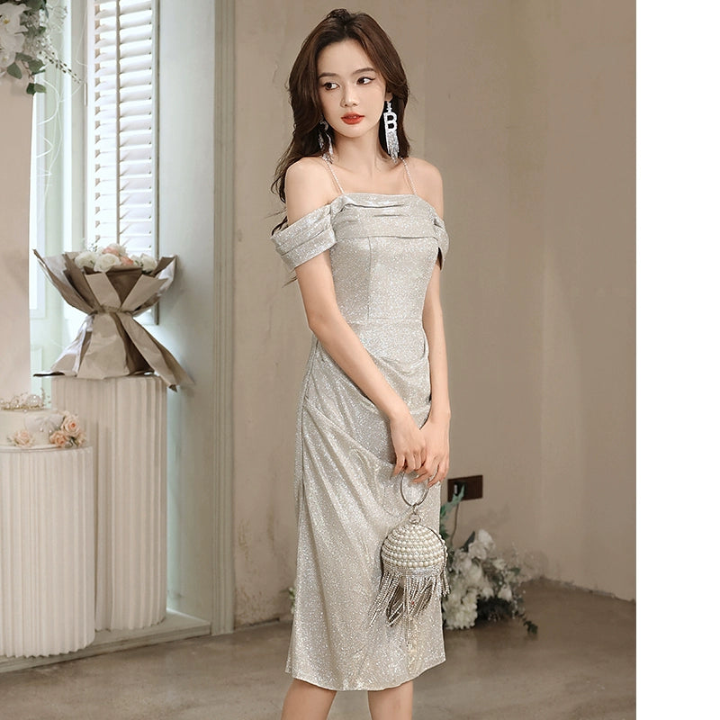 Evening dress women's new banquet temperament high-end long suspender host dress socialite looking thin autumn