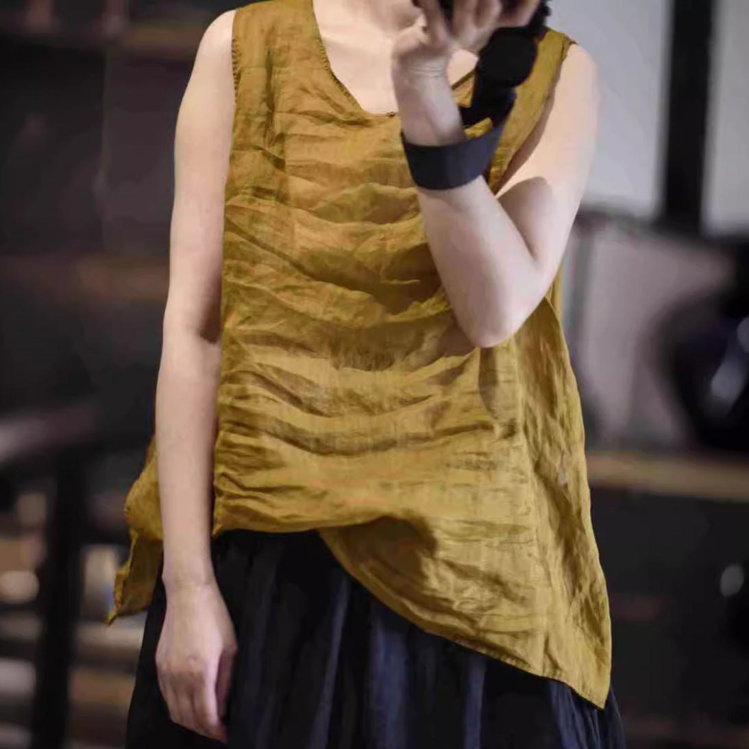 2025 23/3 minor, literary and simple spring and summer ramie light hand-sewn thread pullover vest