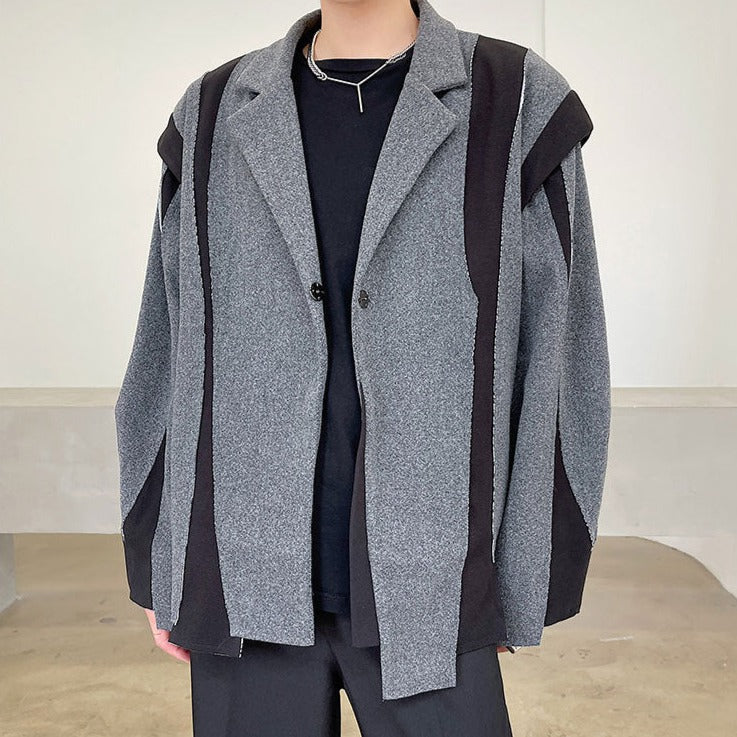 maoxiangshop Men's Wear Color Block Patchwork Long Sleeve Niche Design Suit Coat Fashionable Single Breasted Blazes Autumn New
