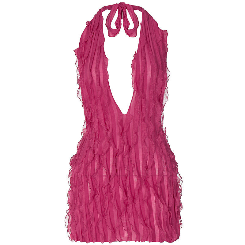women's new sexy hip skirt water ripple sexy halter neck backless dress