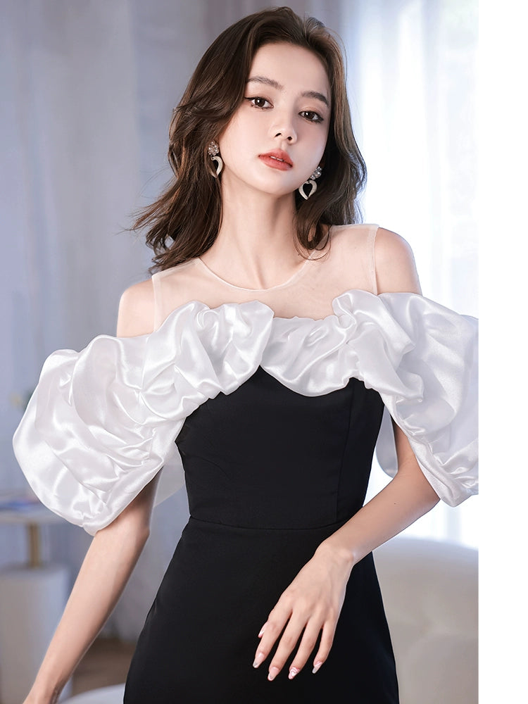 Evening dress women's banquet temperament can usually wear black high-end light luxury niche celebrity one-word shoulder trailing dress