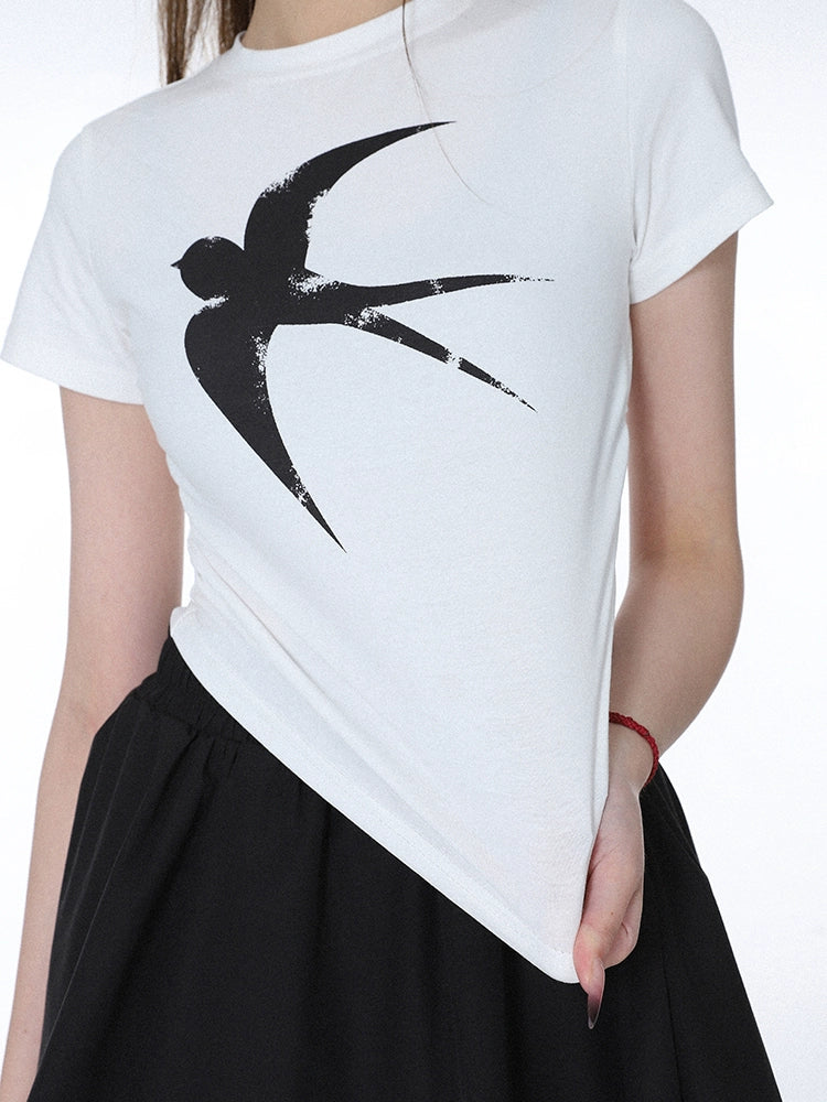 Swallow T-shirt Sweet Girl Front Shoulder Short Sleeve T-Shirt popular Summer New Loose Versatile Skinny Top Women