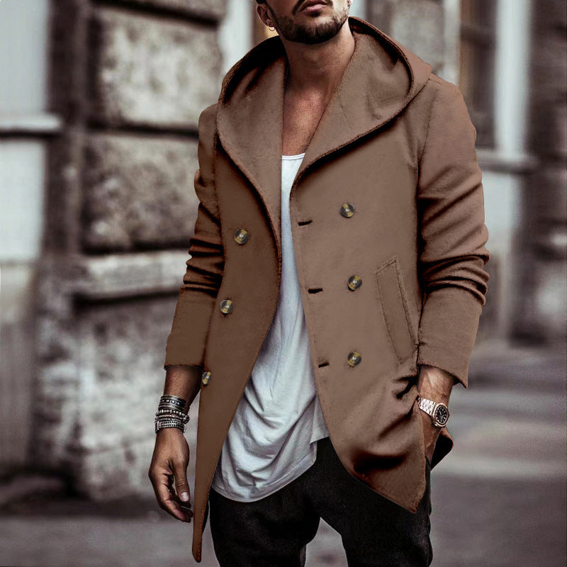maoxiangshop-shop men’s fashion Autumn Men's Trench Coat Mid-Length Lapel Hooded Composite Space Cotton Double-Breasted Casual Trench Coat