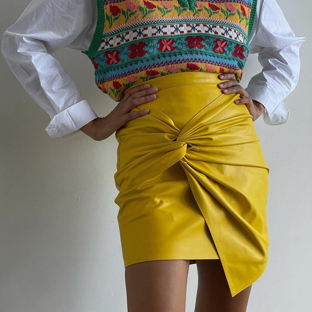 maoxiangshop concert outfit dress to impress Women's Clothing 2024 Autumn and Winter New Street Fashion Pleated Hip Skirt Leather Skirt