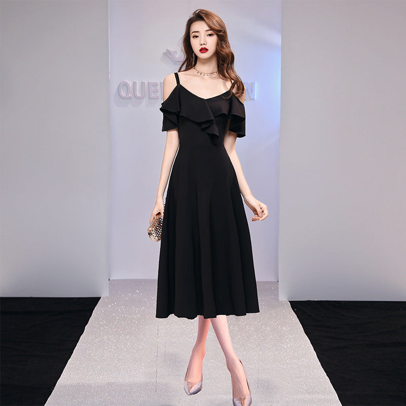 2025 Black evening dress skirt women can usually wear banquet temperament high-end light luxury niche long style advanced sense art test