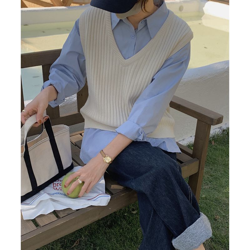 maoxiangshop-shop masc outfits New Korean Style Solid Color Soft Glutinous Loose V-neck Inner Wear Knitted Vest Waistcoat Outer Wear Top for Women