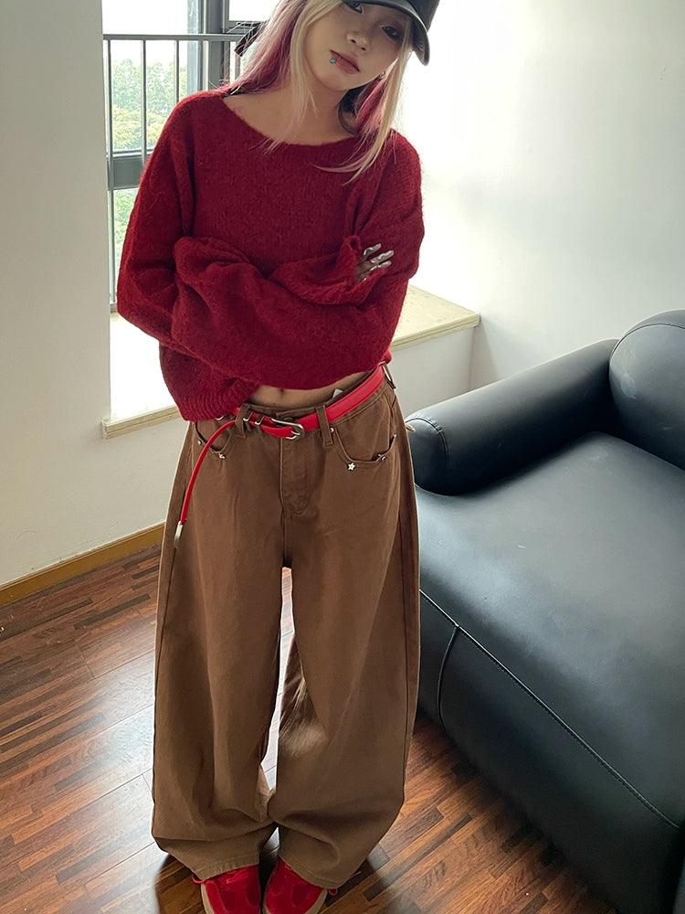 Lazy Wind Loose Pullover Warm Long Sleeve Sweater Autumn and Winter New Lace-up Design Fashion Knitted Sweater Women