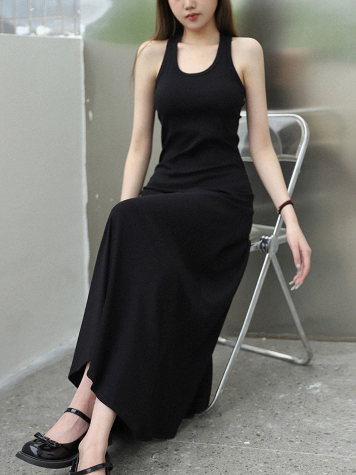 simple and gentle long dress women's summer popular new waist shows body temperament vest dress
