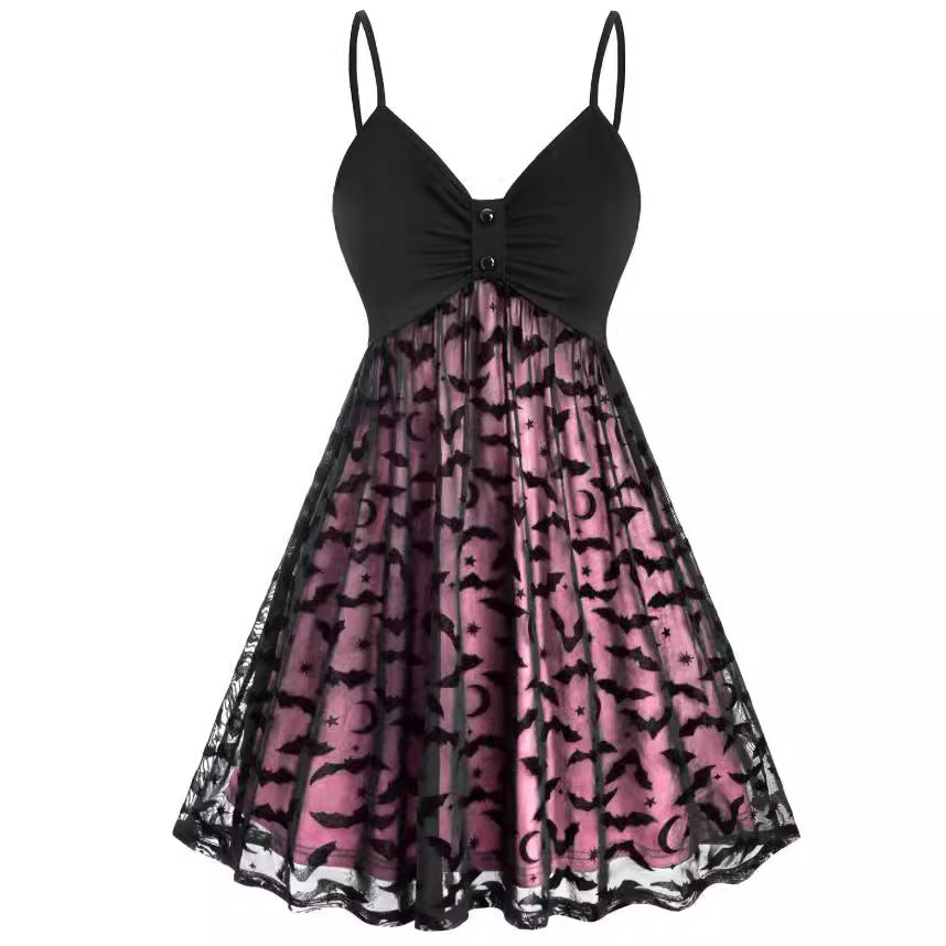 maoxiangshop alien invasion dress to impress Women plus Size Gothic Dress Sexy Neon Bat Leash Dress Halloween Party Dress