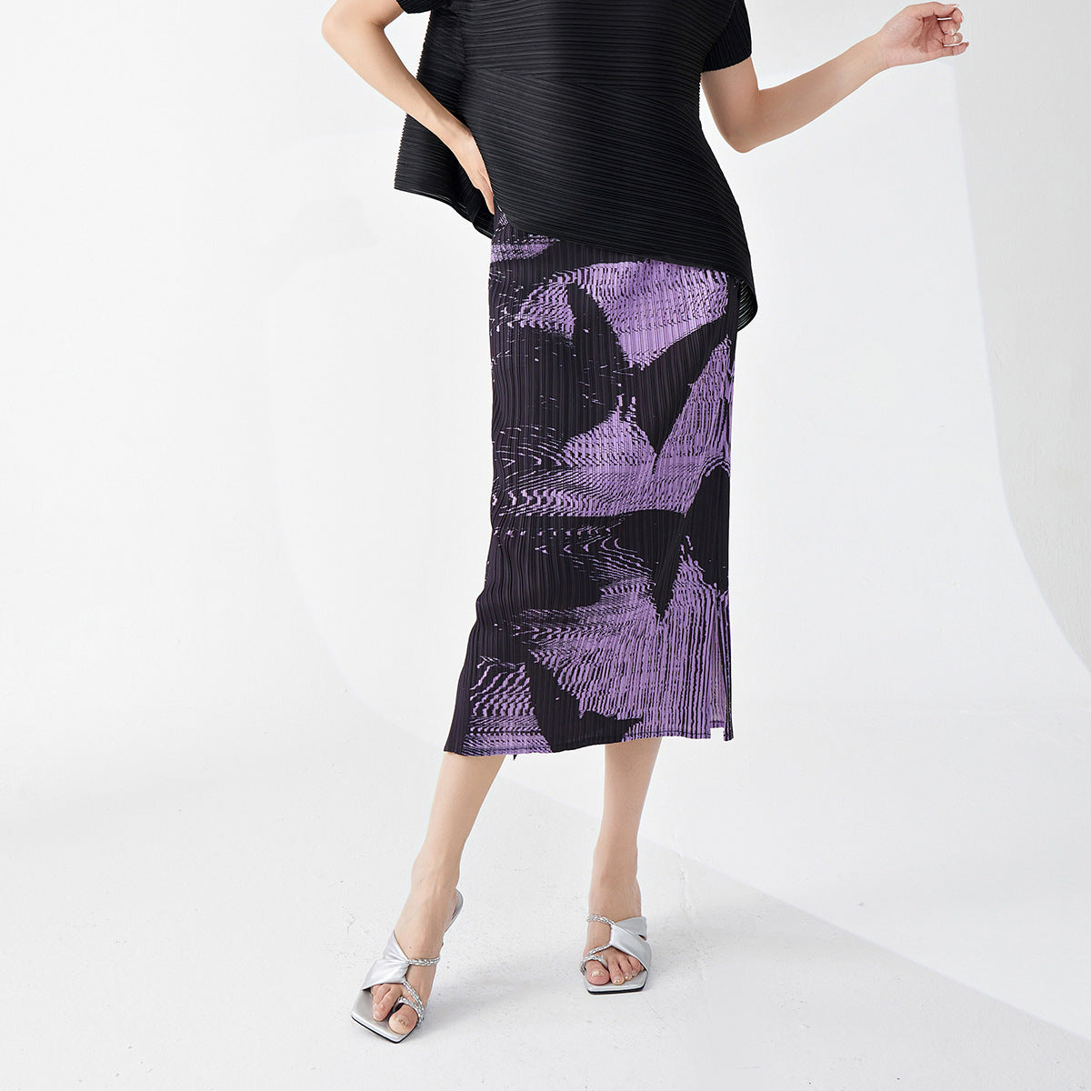 high-quality pleated skirt, high-end medium and long split summer women's one-step hip skirt, slit skirt