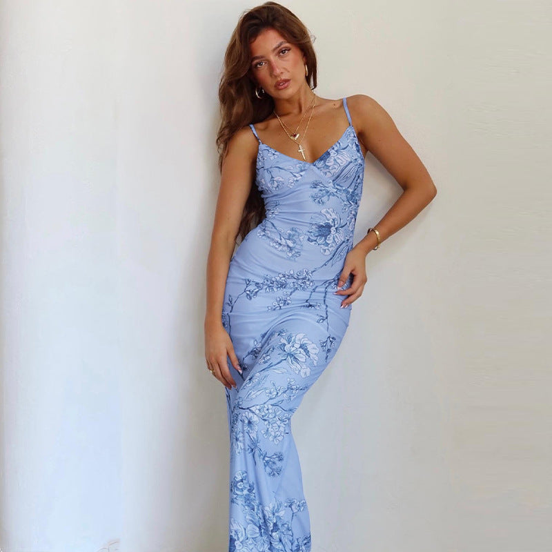 European and American Ins style women's clothing new summer Amazon hot sale sexy sleeveless backless printed dress for women