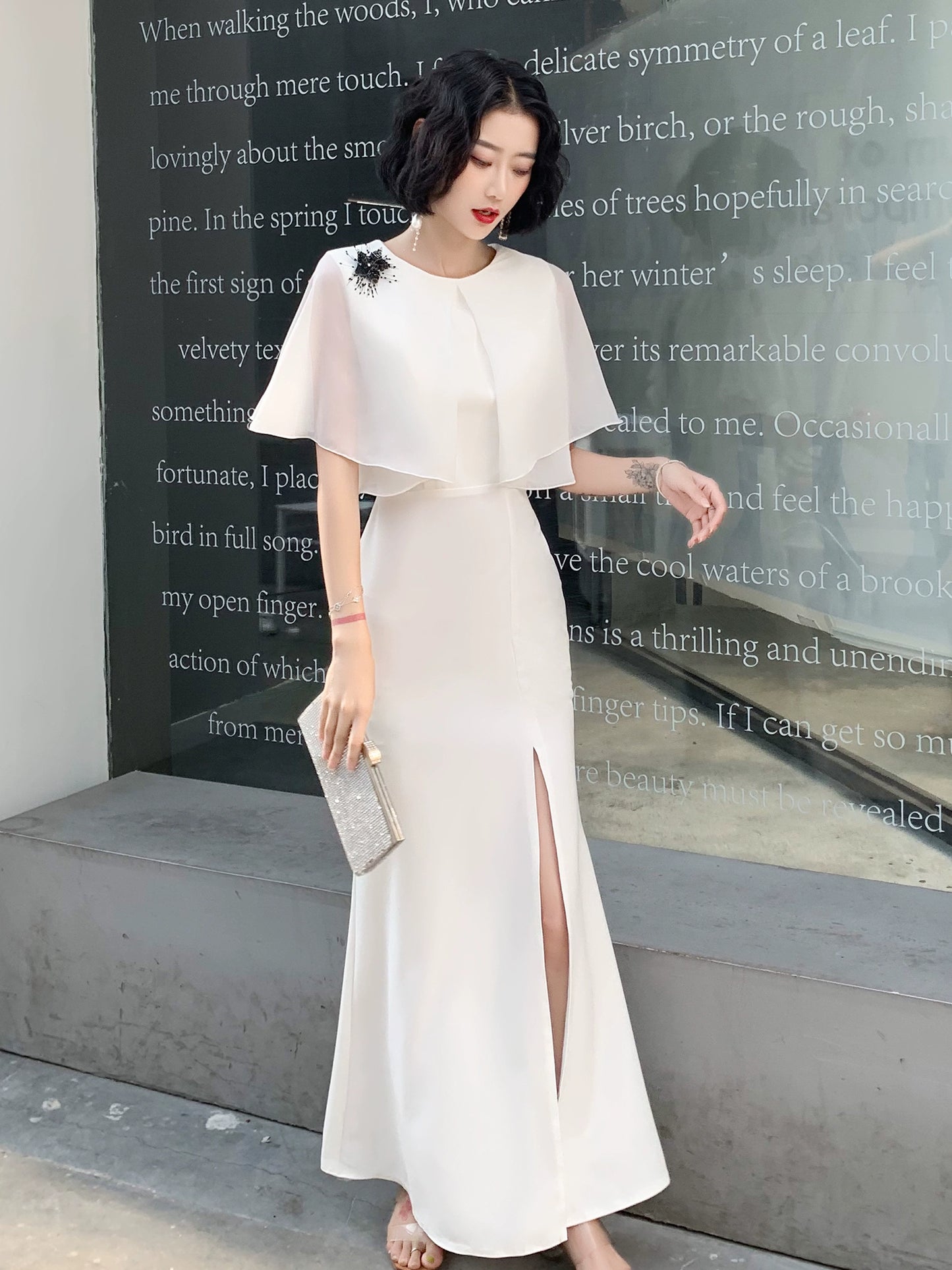White evening dress women's new banquet noble and elegant temperament thin long sexy can usually wear modern
