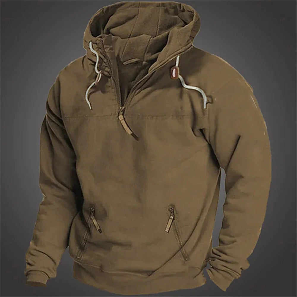 maoxiangshop-shop birkenstock clogs outfit fall Autumn and Winter New Men's Hooded Solid Color Sweater Youth Sports Casual Loose Solid Color Sweater Jacket