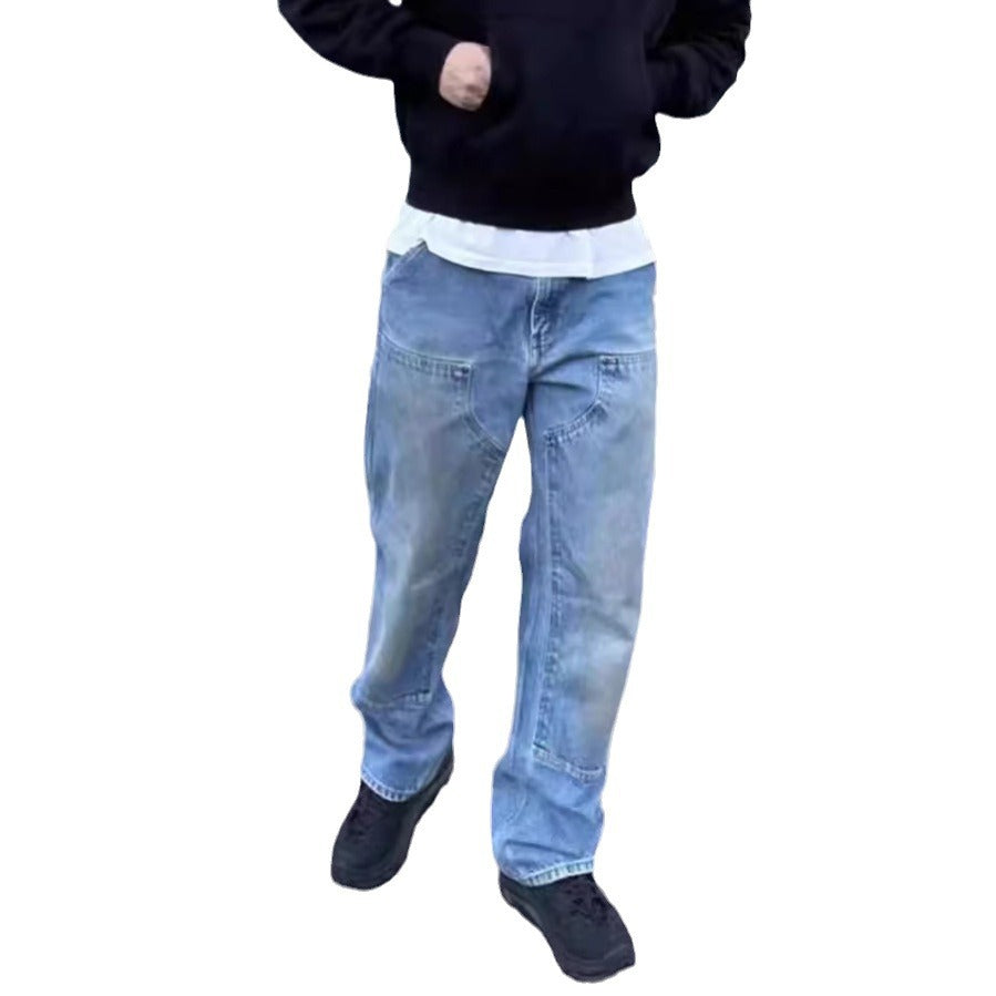 maoxiangshop-shop black men fashion urban New Washed Jeans Men's Cleanfit Workwear Loose Straight Logging Workwear Pants Men