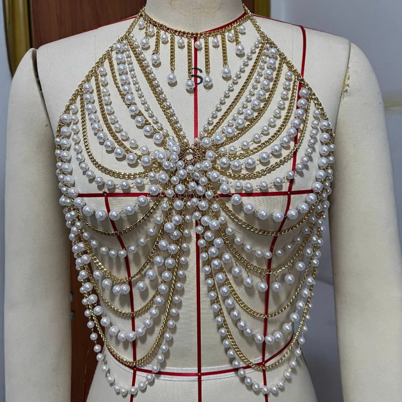 2025 L4857Y New hot-selling, pearl chain fashionable multi-layer neck hollow sexy top body chain, female