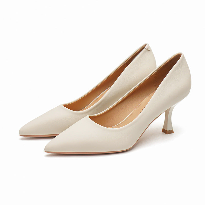 2025 7955-8 Fashion and simple solid color single shoes women's light mouth pointed head stiletto high heels women's temperament women's shoes