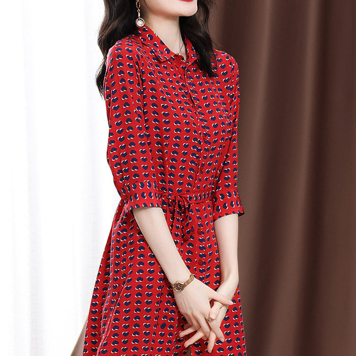 2025 Mulberry silk red dress, love polka dot double crepe silk dress summer new thin women's clothing