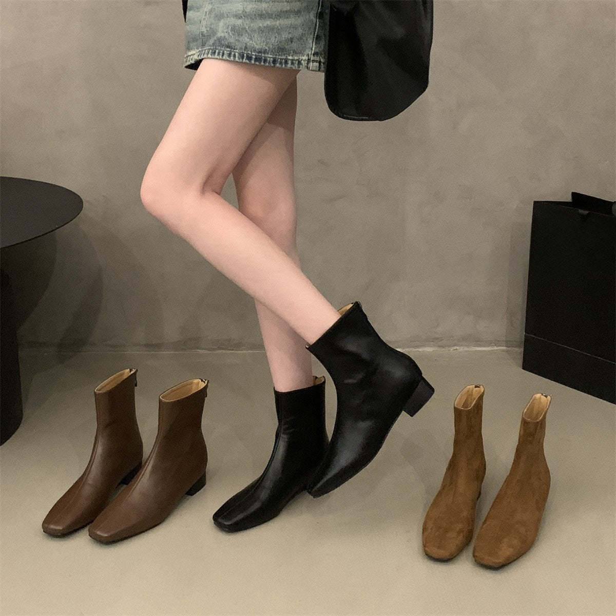 2025 Thick heel thin fried street short boots women's shoes popular autumn and winter new niche versatile black thin boots spring and autumn single boots