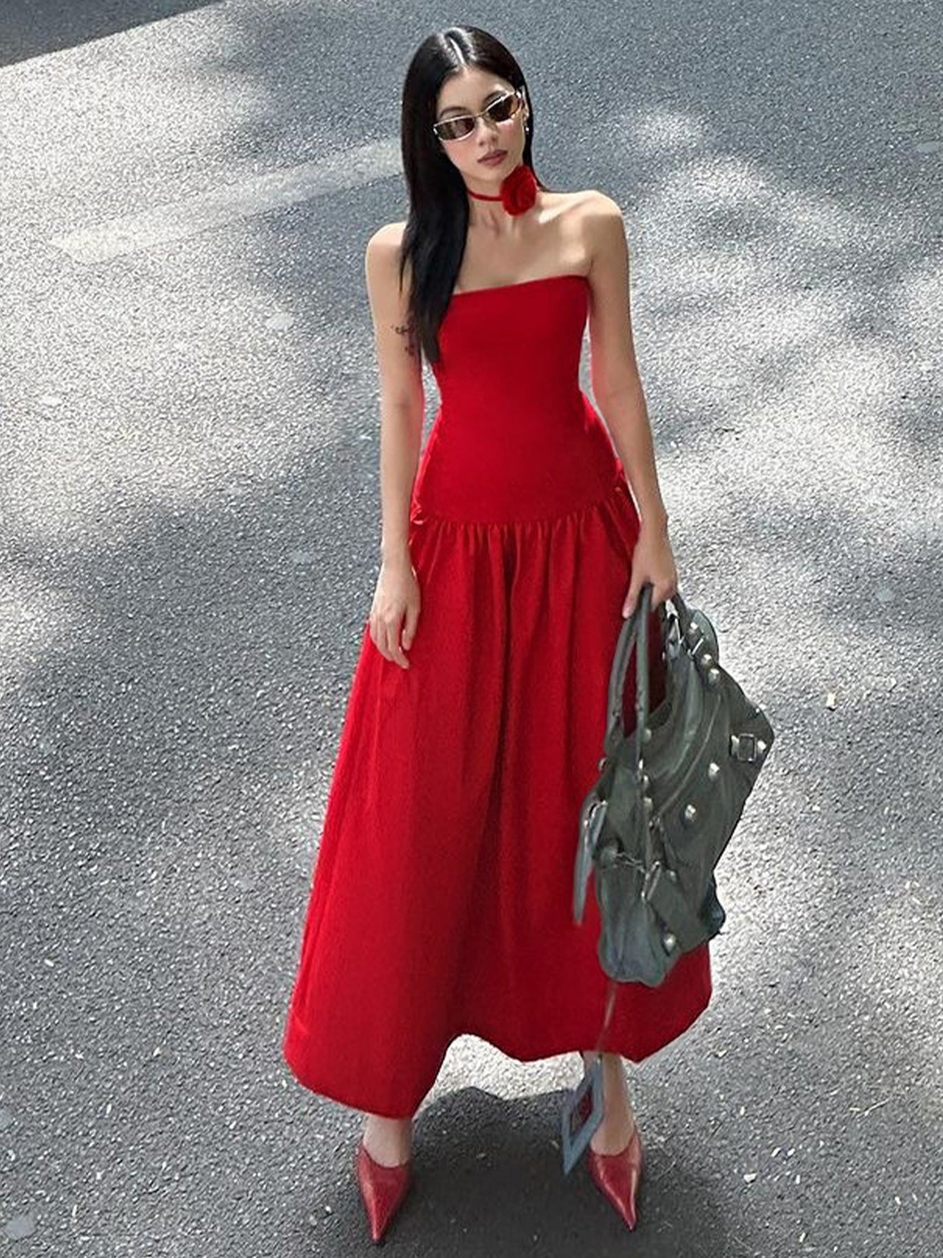 women's clothing summer new temperament elegant pleated design flower waist suspender dress