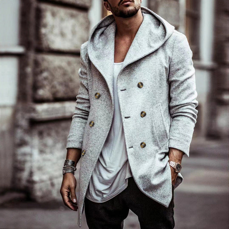 maoxiangshop-shop men’s fashion Autumn Men's Trench Coat Mid-Length Lapel Hooded Composite Space Cotton Double-Breasted Casual Trench Coat