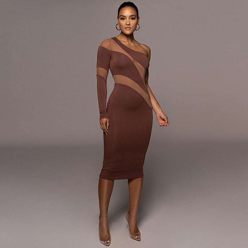 European and American style women's clothing summer new fashion American style splicing perspective slim sexy slim dress