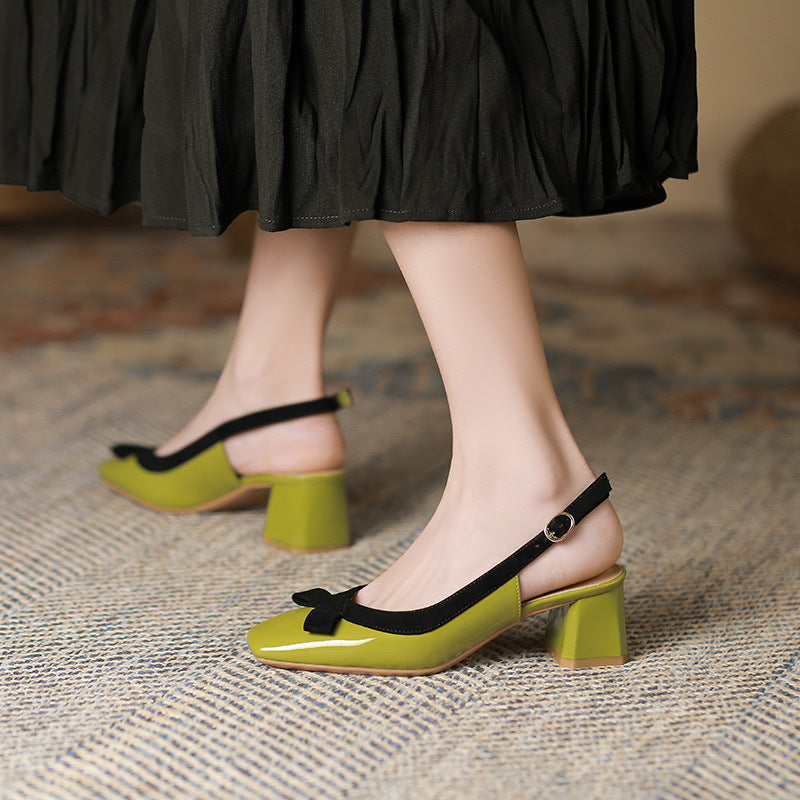 2025 5299-2 Grape mother studiolee Korean version bow back strap thick heel shoes square head shallow mouth single shoes