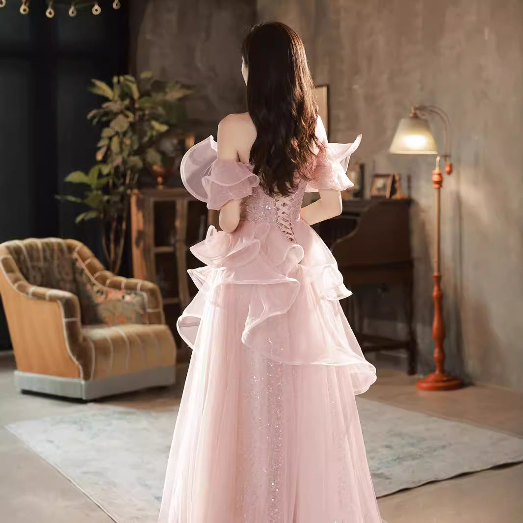evening dress women's 2025 new temperament celebrity style presiding over art examination super fairy pink engagement banquet dress