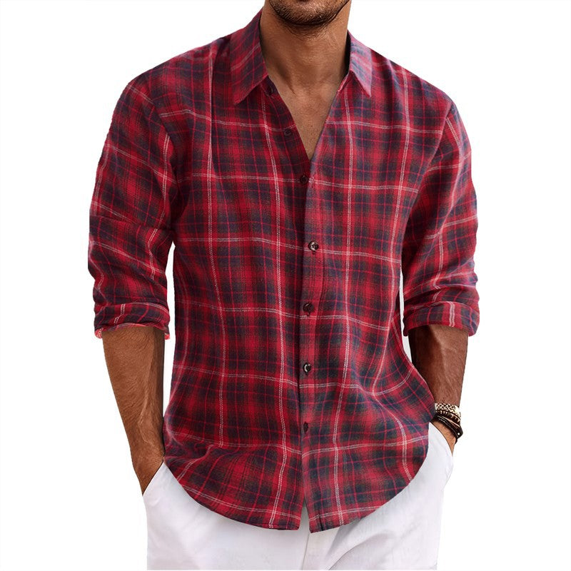 maoxiangshop-shop fall outfits men New Men's Plaid Shirt American Casual Loose plus Size Trendy Fashion Casual Long Sleeve Shirt Men