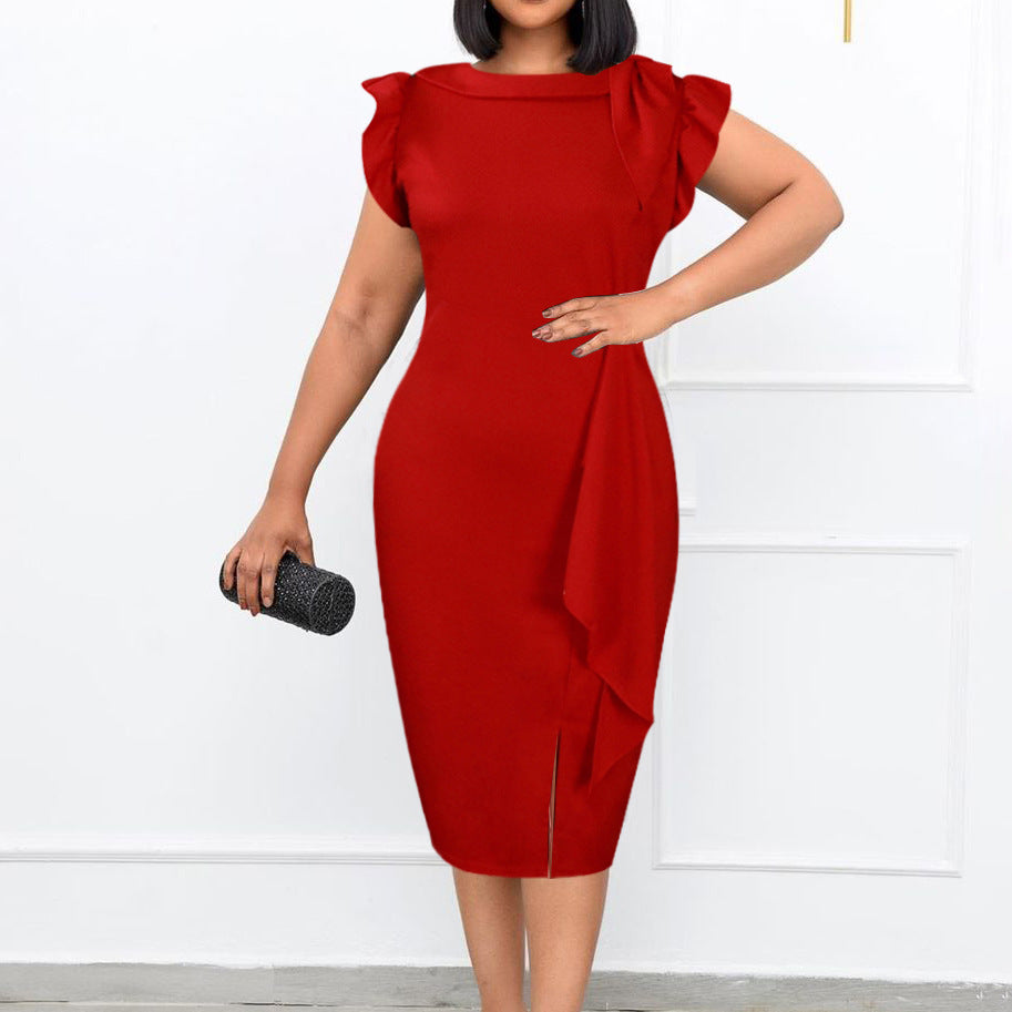 2025 D282 2025 women's clothing 2022 's new summer fashion temperament pleated ruffle edge large size New dress
