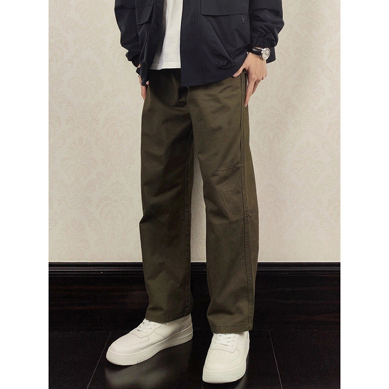 maoxiangshop-shop boy outfits Green Pu Handsome Pants Men's Spring and Autumn Japanese Retro Wide-Leg Pants Fashion Brand Straight Loose Casual Trousers