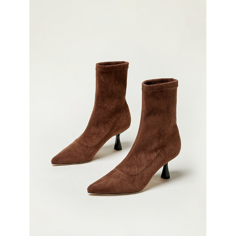 2025 Lawn mower minimalist pointed elastic boots short boots women's boots thin boots high heel boots super thin
