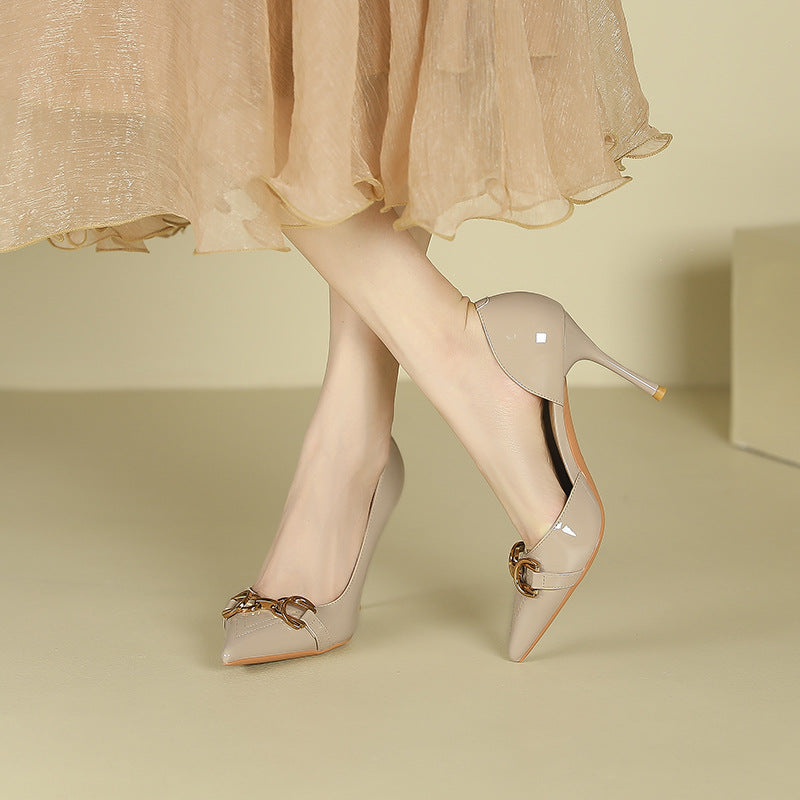 2025 775-8C Korean version of fairy wind side empty high heels women 2025 summer new pointed stiletto high heels single shoes women