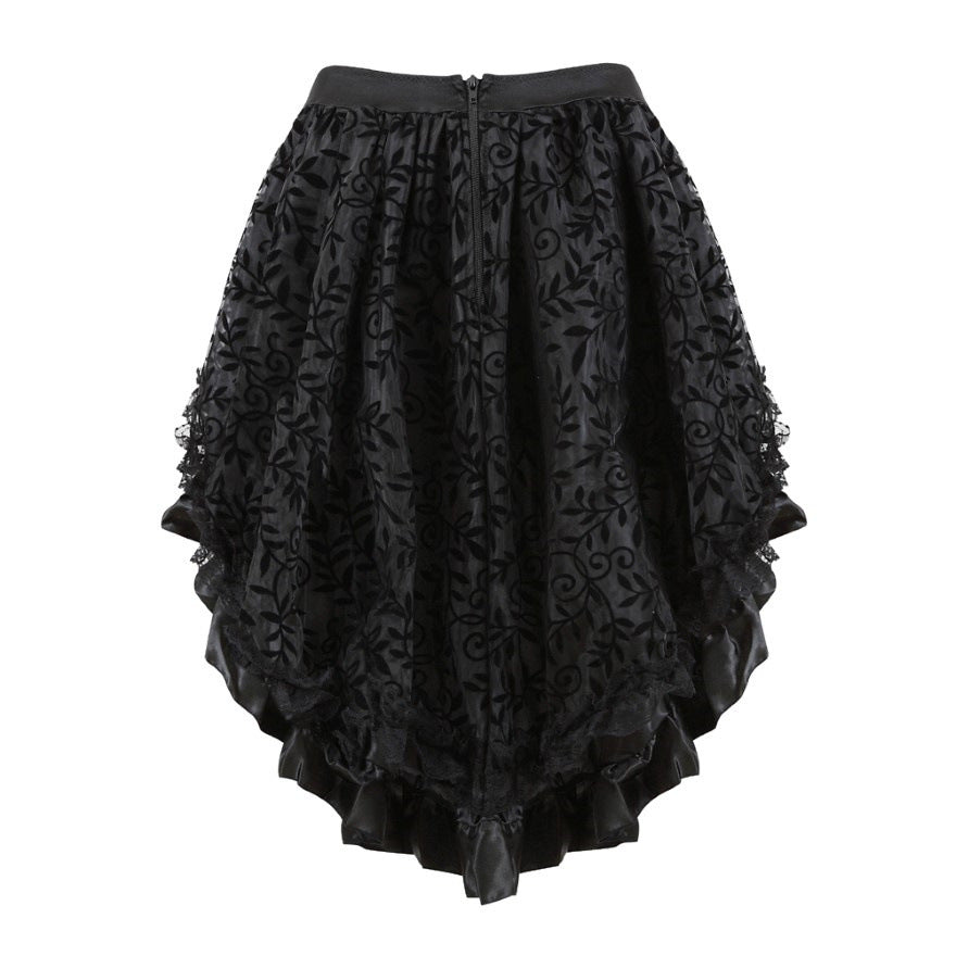 maoxiangshop group halloween costumes Corset Skirt Elastic Waist Zipper Solid Color Flocking Irregular Skirt