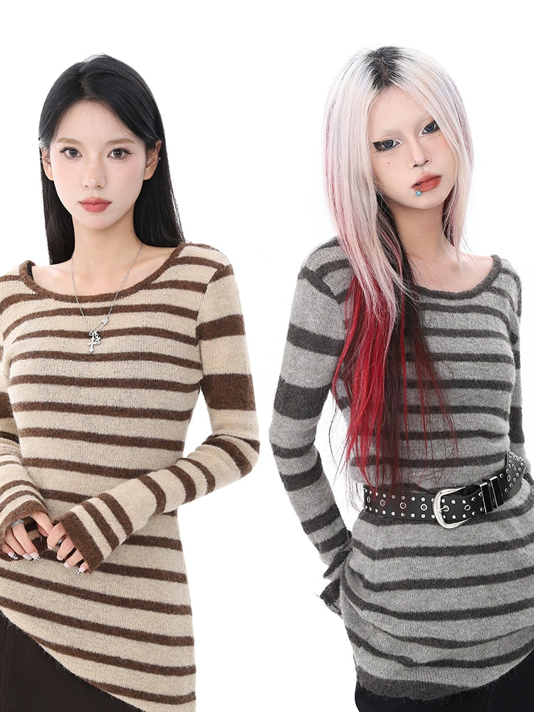 sexy hollow backless striped sweater 2025n wool knitted sweater autumn and winter popular warm long-sleeved women