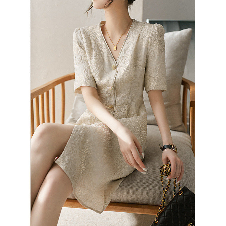 2025 Mulberry silk dress, new Chinese silk skirt summer new women's clothing waist and thin V-neck bubble sleeves