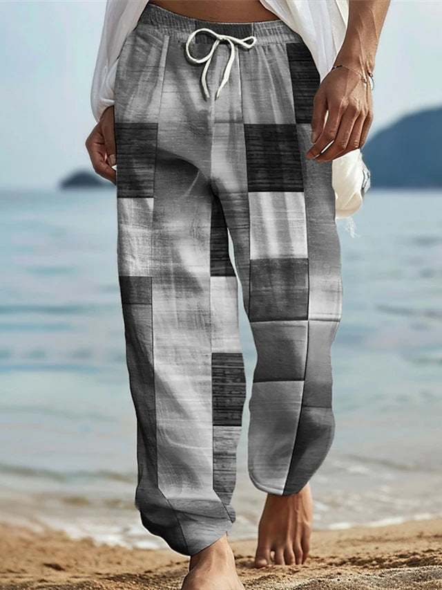 maoxiangshop fall outfits aesthetic New Men's Striped Printed Wide-Leg Pants 3D Printed Loose Casual Beach Trousers